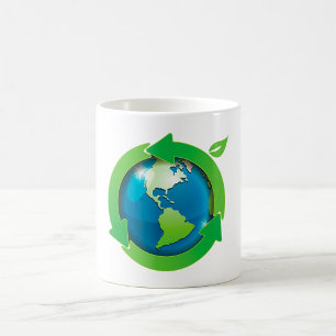 Milieuvriendelijke aarde recyclingsymbool koffiemok