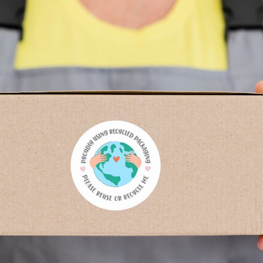 Milieuvriendelijke hergebruikte verpakking aarde g ronde sticker