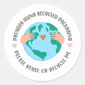 Milieuvriendelijke hergebruikte verpakking aarde g ronde sticker (Voorkant)