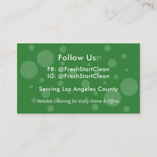 Milieuvriendelijke schoonmaakservice visitekaartje (Achterkant)