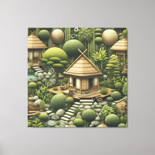 Milieuvriendelijke tuinen en gebouwen in Harmony Canvas Afdruk