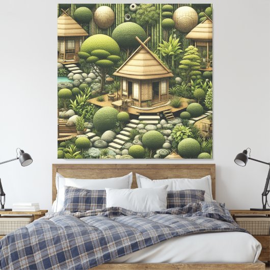 Milieuvriendelijke tuinen en gebouwen in Harmony Canvas Afdruk (Insitu (Slaapkamer))