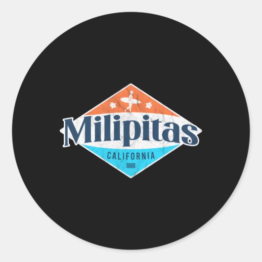 Milipitas California Beach Flag Surf CA Ronde Sticker (Voorkant)