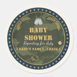 Militair Baby Shower Sticker Meld je aan voor Dien