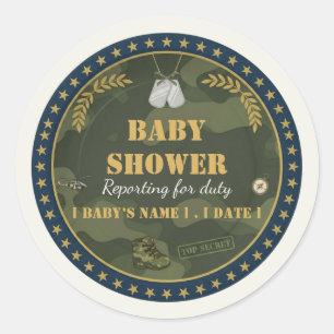 Militair Baby Shower Sticker Meld je aan voor Dien