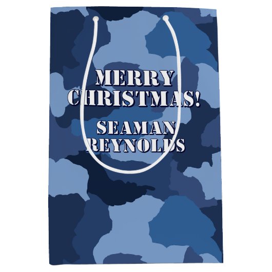 Militair Blauw Camouflage Custom Vrolijk Kerstmis Medium Cadeauzakje (Voorkant)