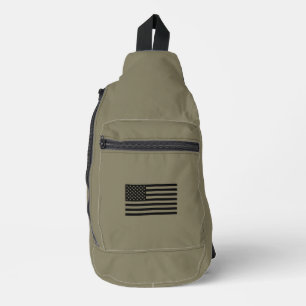 Militair Bruin met Amerikaanse Vlag Sling Bag
