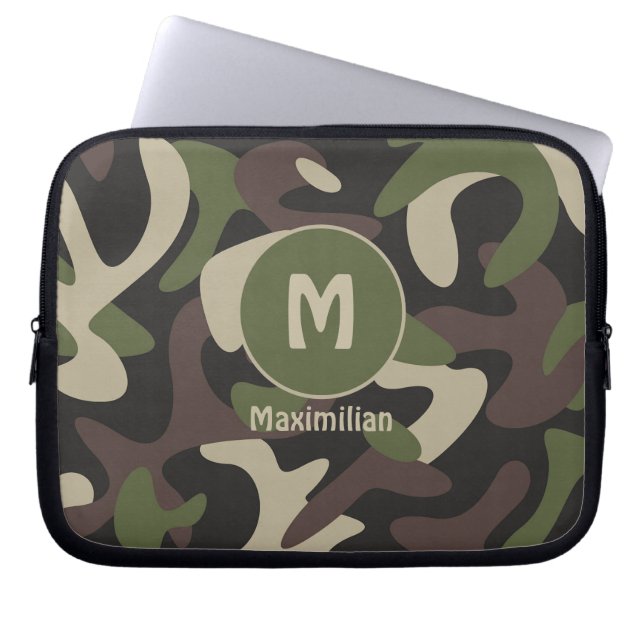 Militair Camouflage Groen Bruin Patroon Aangepast Laptop Sleeve (Voorkant)