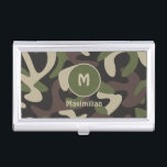 Militair Camouflage Groen Bruin Patroon Aangepast Visitekaarthouder<br><div class="desc">De militaire Camouflage Green Brown Pattern Custom Business Card-draagtas heeft een militair uitzicht op mensen die ons land hebben bediend of net als de camouflage. Pas je initiaal aan of geef je als geschenk aan die speciale persoon in je leven.</div>