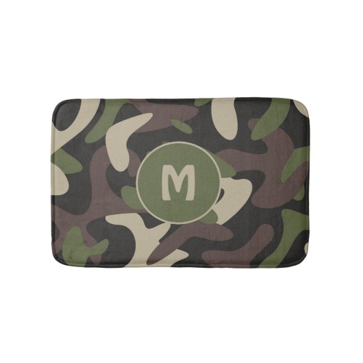 Militair Camouflage Groen Bruin Patroonmonogram Badmat (Voorkant)