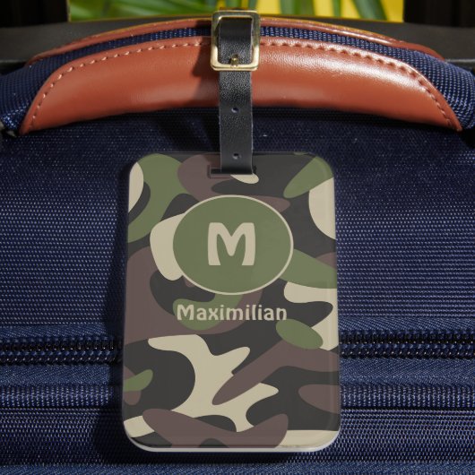 Militair Camouflage Groen Bruin Patroonmonogram Bagagelabel (Voorkant Insitu 2)