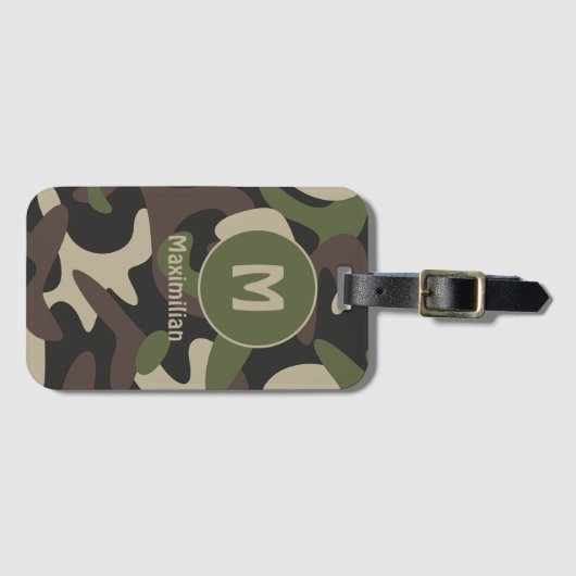 Militair Camouflage Groen Bruin Patroonmonogram Bagagelabel (Voorkant (horizontaal))