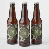 Militair Camouflage Groen Bruin Patroonmonogram Bier Etiket (Flessen)
