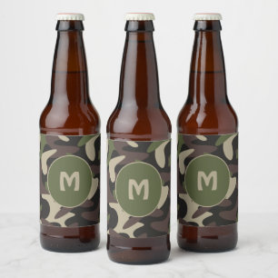 Militair Camouflage Groen Bruin Patroonmonogram Bier Etiket