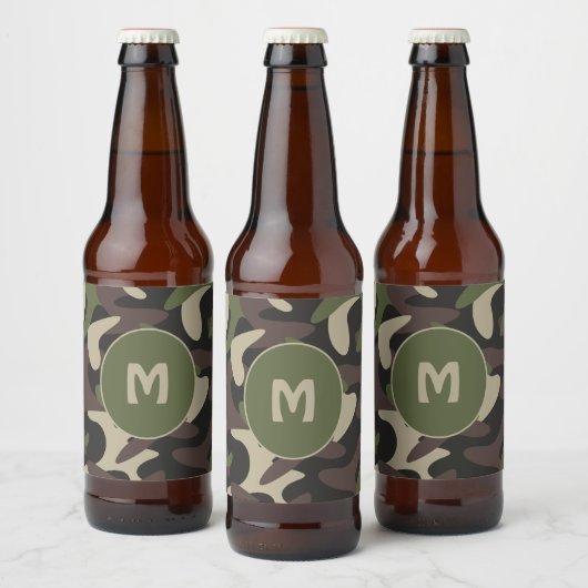 Militair Camouflage Groen Bruin Patroonmonogram Bier Etiket (Flessen)