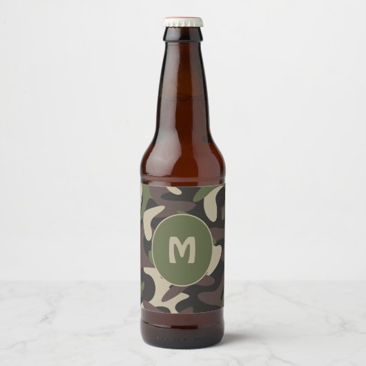 Militair Camouflage Groen Bruin Patroonmonogram Bier Etiket (Voorkant)