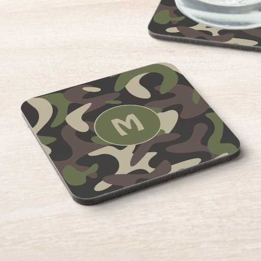 Militair Camouflage Groen Bruin Patroonmonogram Bier Onderzetter (Linkerzijde)