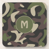 Militair Camouflage Groen Bruin Patroonmonogram Bier Onderzetter (Voorkant)