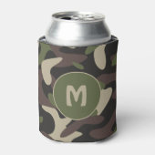 Militair Camouflage Groen Bruin Patroonmonogram Blikjeskoeler (Blikje Voorkant)