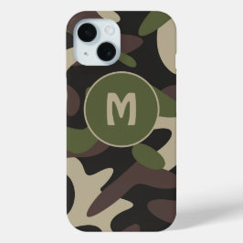 Militair Camouflage Groen Bruin Patroonmonogram iPhone 15 Case