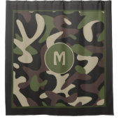 Militair Camouflage Groen Bruin Patroonmonogram Douchegordijn (Voorkant)