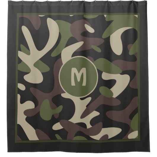 Militair Camouflage Groen Bruin Patroonmonogram Douchegordijn (Voorkant)