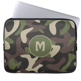 Militair Camouflage Groen Bruin Patroonmonogram Laptop Sleeve