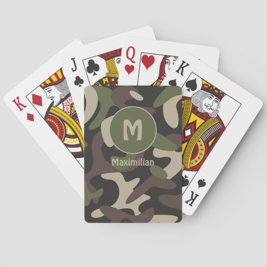 Militair Camouflage Groen Bruin Patroonmonogram Pokerkaarten (Achterkant)
