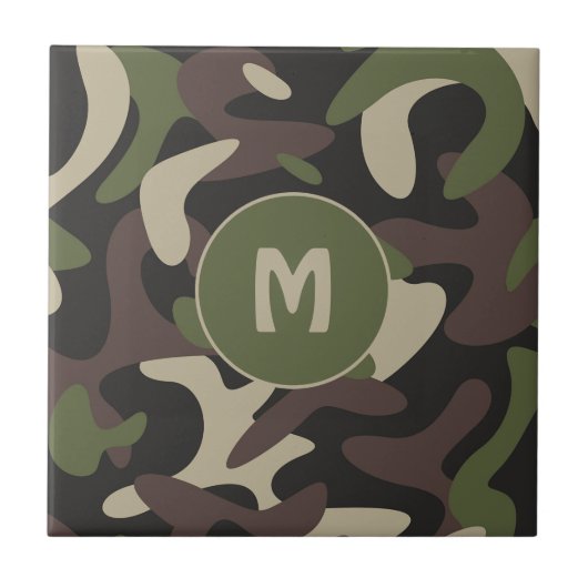 Militair Camouflage Groen Bruin Patroonmonogram Tegeltje (Voorkant)