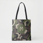 Militair Camouflage Groen Bruin Patroonmonogram Tote Bag (Voorkant)