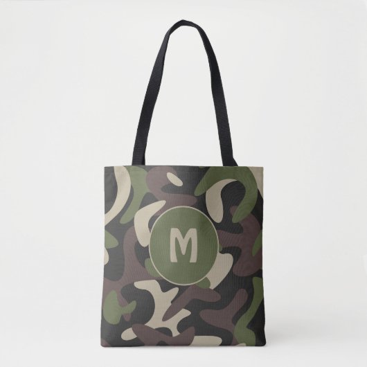 Militair Camouflage Groen Bruin Patroonmonogram Tote Bag (Voorkant)