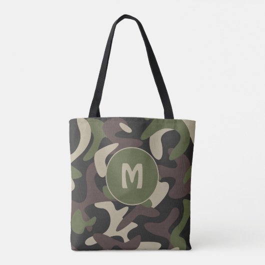 Militair Camouflage Groen Bruin Patroonmonogram Tote Bag (Achterkant)