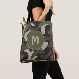 Militair Camouflage Groen Bruin Patroonmonogram Tote Bag