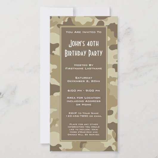 Militair camouflagefeest uitnodiging (Voorkant)