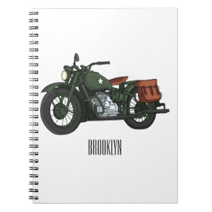 Militair cruiser motorfiets cartoon illustratie notitieboek