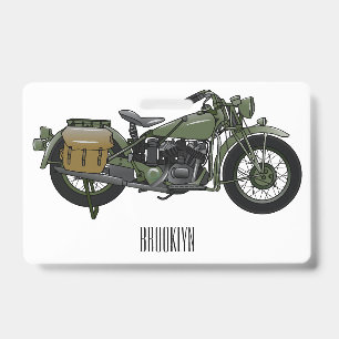 Militair cruiser motorfiets cartoonillustratie badge