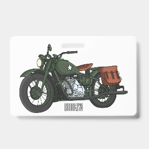 Militair cruiser motorfiets cartoonillustratie badge