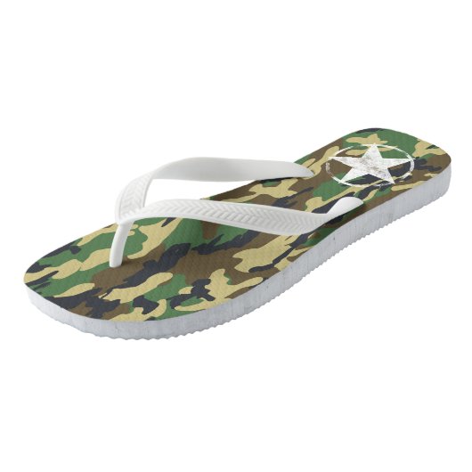 Militair groen kamouflage met witte ster teenslippers (Schuin)