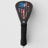 Militair Grunge Skull USA Vlag Monogram Initiaal Golfheadcover (Voorkant)