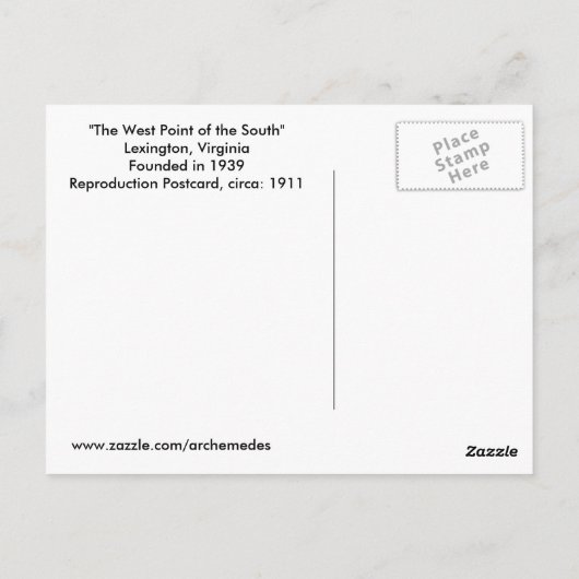 Militair Instituut van Vintage Virginia Briefkaart (Achterkant)
