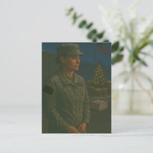 Militair Kerst Vrouw Soldaat Eer Briefkaart (Staand voorkant)