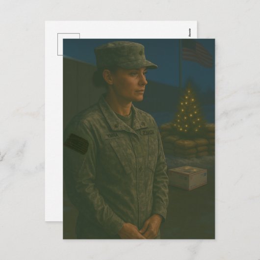 Militair Kerst Vrouw Soldaat Eer Briefkaart (Voorkant / Achterkant)