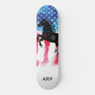 *~* Militair KOSMISCH PAARD Rood Wit Blauw Vlag Persoonlijk Skateboard