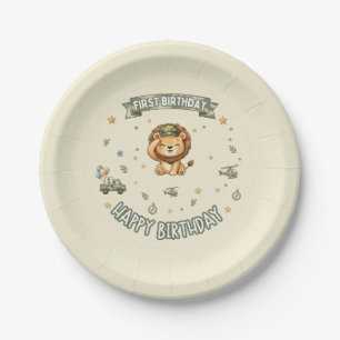 Militair Leeuw Eerste Verjaardag Papieren Bord