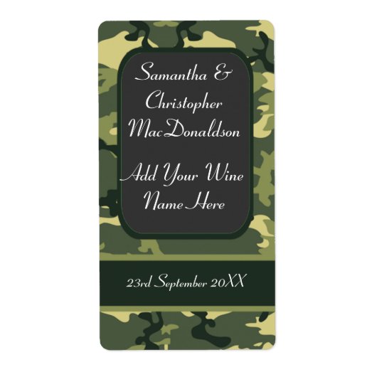Militair leger camo bruiloft wijn fles etiket (Voorkant)
