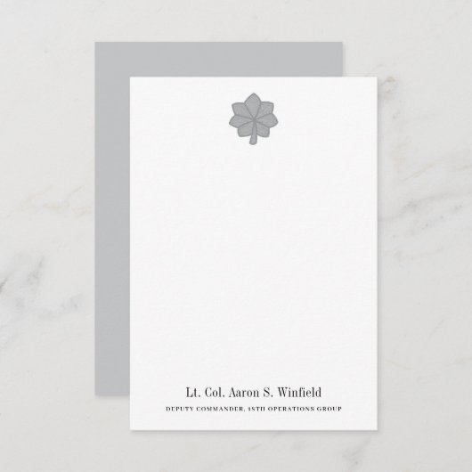Militair luitenant-kolonel persoonlijk briefpapier bedankkaart (Voorkant / Achterkant)