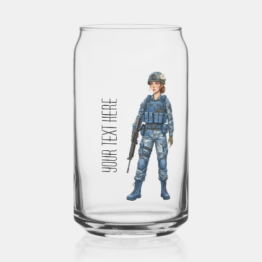 militair meisje bewerkbare tekst blikvorm glas (Voorkant)