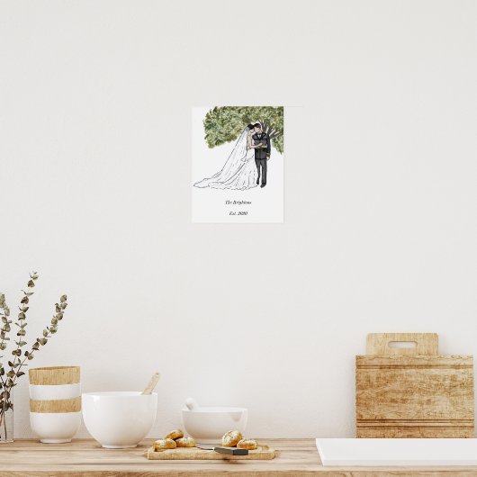 Militair Paar Bruiloft Portret Print (Keuken)