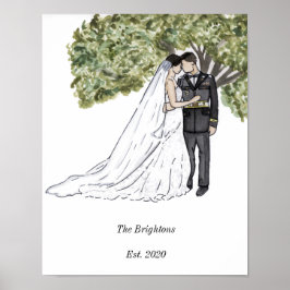 Militair Paar Bruiloft Portret Print