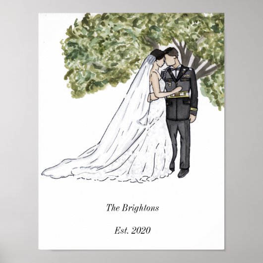 Militair Paar Bruiloft Portret Print (Voorkant)